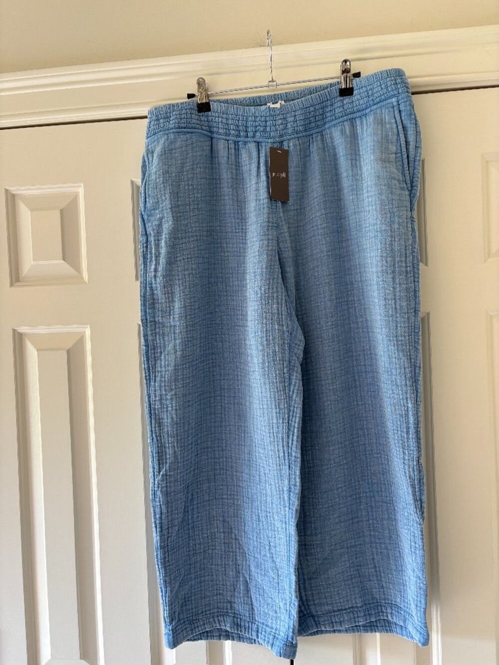 J. Jill Pure Jill Pull-On Cotton Gauze Wide Leg Cropped Pants   Sz L NWT